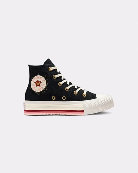 Sapatos Plataforma Converse Chuck Taylor All Star Lift Hearts Cano Alto Menina Pretas | PT X083019